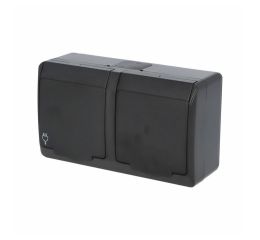 GALATEA IP44 Zásuvka 2x 2P+PE, 2-násobná vodorovná (černá) typ 5322-09 famatel