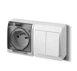 GALATEA IP44 Spínač sériový č.5+zásuvka 2P+PE (bílá + průhledná) typ 5327-13 famatel