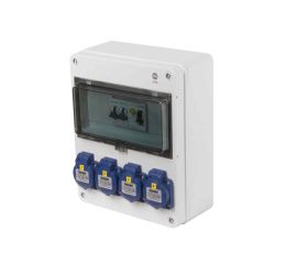 Zásuvková skříň IP54 4x230V/16A s jištěním 2xPL6-B16/1 a proudovým chráničem PF6-25/2/003-A 270x220x120mm Famatel ZSF40000000.1 /5810