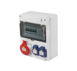 Zásuvková skříň IP54 2x230V/16A, 1x400V/16A/5p s jištěním 2xPL6-B16/1, 1xPL6-B16/3 a proudovým chráničem PF6-40/4/003-A 270x220x120mm Famatel ZSF20100000.1 /5810