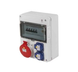 Zásuvková skříň IP54 2x230V/16A, 1x400V/32A/5p s jištěním 2xPL6-B16/1, 1xPL6-B32/3 a proudovým chráničem PF6-40/4/003-A 270x220x120mm Famatel ZSF20001000.1 /5810