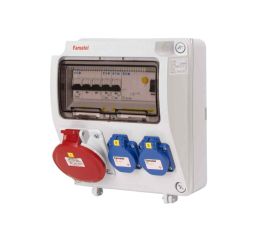 Zásuvková skříň IP54 2x230V/16A, 1x400V/32A/5p s jištěním 2xPL6-B16/1, 1xPL6-B32/3 a proudovým chráničem PF6-40/4/003-A 245x215x155mm Famatel ZSF20001000.1 /3957