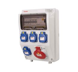 Zásuvková skříň IP54 4x230V/16A, 1x400V/16A/5p s jištěním 2xPL7-B16/1, 1xPL7-B16/3 a proudovým chráničem PF7-40/4/003-A 330x215x155mm Famatel ZSF40100000.1 /3958