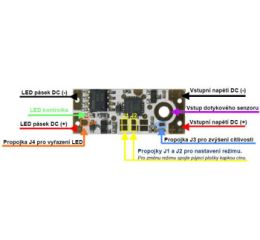 Dotykový stmívač pro 12V/24V pásky do profilu, modrá LED