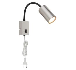 Svítidlo GLOBO 57911W ROBBY, GU10 1x25W, kov nikl mat, plast černý, kabel s vypínačem, nástěnné