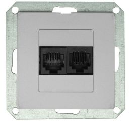 Zásuvka komunikační dvojnásobná PREMIUM 2 PC M-S, barva stříbrná, bez rámečku, Greenlux GXKP150