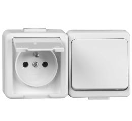 Zásuvka s tlačítkem JANTAR sestava kombinace tlačítko a zásuvka IP44 bílá GXNP011