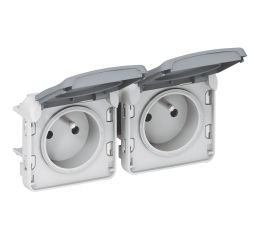 Plexo IP55 zásuvka venkovní dvojnásobná 2x16A vodorovná šedá Legrand 069562