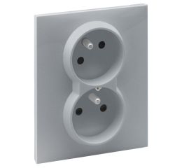 Suno dvojzásuvka 2p+T s dětskou ochranou, barva hliník, automatické svorky, Legrand 721382