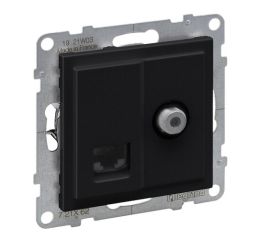 Suno kombinovaná TV s F konektorem + datová zásuvka RJ45 CAT.6 UTP nestíněnná, černá, Legrand 721462