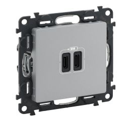 Valena LIFE dvojitá nabíječka USB C+C 3A hliník Legrand 753307