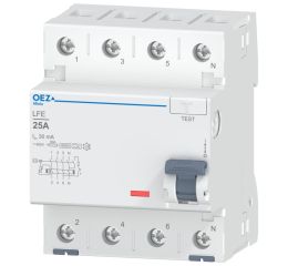 Proudový chránič 25A, LFE-25-4-030A 30mA A čtyřpólový OEZ:46399