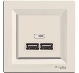 Asfora - 2xUSB nabíjecí konektor 2.1A, krémová, Schneider EPH2700223