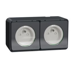 Mureva Styl MUR36028 Kompletní zásuvka dvojitá 16A 2P+E, clonky, bezšroubová, IP55