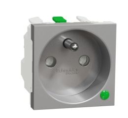 Unica NU305930EP Zásuvka s přepěťovou ochranou 250V/16A 2P+E, clonky, bezšroubová, Aluminium Schneider Electric