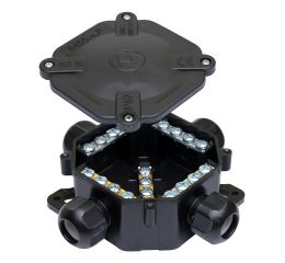 Krabice vodotěsná 6455-11 5.P/5 acidurka 5-pólová černá vývodky 16mm SEZ