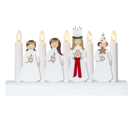 Bílý dřevěný svícen sv.Lucie s přáteli, 5xžárovička, StarTrading 271-28