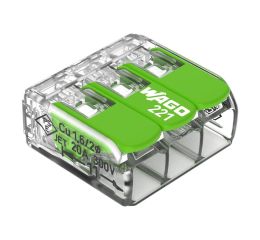 Svorka krabicová 3x4mm2 COMPACT max.85°C 221-423 páčková zelená WAGO
