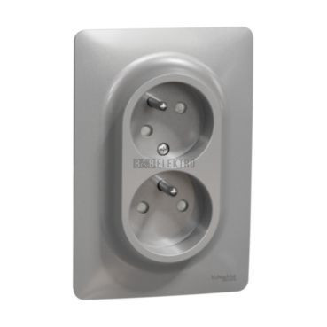 Unica NU206530 Dvojzásuvka pootočená 16A 230V, Aluminium, Schneider Electric