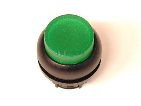 M22S-DLH-G-X1 tlačítko zvýšené bez aretace prosvětlené zelené s popisem,černý čelní krouže