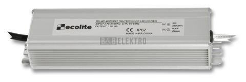 Napájecí zdroj 230V/12V  60W,  5A typ DX-WP-60W/IP67 hliníkové provedení s přepěťovou ochr