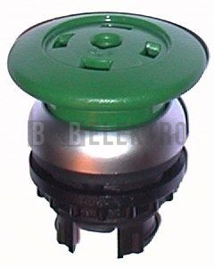 M22S-DP-G-X tlačítko hřibové bez aretace,bez středového terčíku zelené,čelní kroužek černý