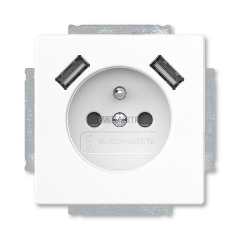 Future® linear, Solo®, Solo® carat, Busch-axcent® zásuvka jednonásobná s kolíkem, s clonkami, s nabíjením 2xUSB-A 2CKA002017A1891 studio bílá ABB