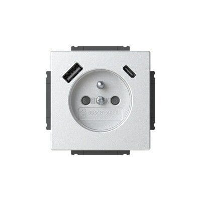 Future® linear, Busch-axcent® zásuvka jednonásobná s kolíkem, clonkami a nabíjením USB-A, USB-C 2CKA002017A1915 hliníková stříbrná ABB