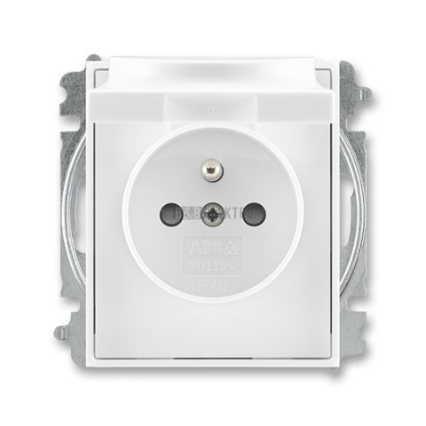Element®, Time® zásuvka jednonásobná s ochranným kolíkem, clonkami a víčkem 5519E-A02397 03 bílá/bílá ABB