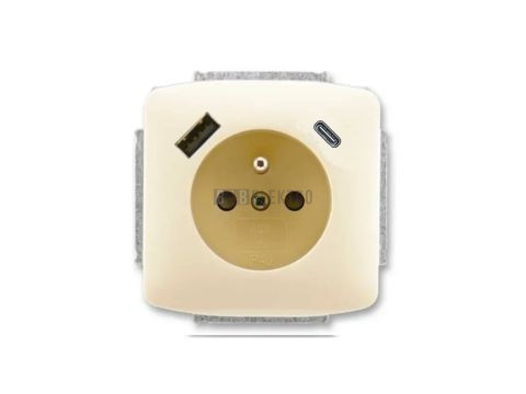 Tango® zásuvka jednonásobná s kolíkem, clonkami a nabíjením USB-A, USB-C 5569A-A32357 C slonová kost ABB