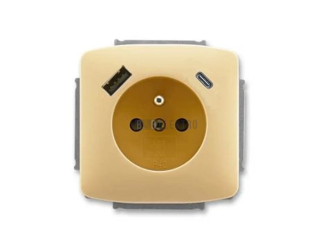 Tango® zásuvka jednonásobná s kolíkem, clonkami a nabíjením USB-A, USB-C 5569A-A32357 D béžová ABB