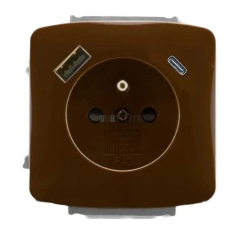 Tango® zásuvka jednonásobná s kolíkem, clonkami a nabíjením USB-A, USB-C 5569A-A32357 H hnědá ABB