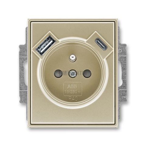 Time®, Time® Arbo zásuvka jednonásobná s kolíkem, clonkami a nabíjením USB-A, USB-C 5569E-A32357 33 šampaňská ABB