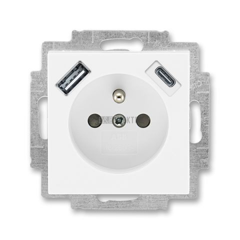 Levit® zásuvka jednonásobná s kolíkem, clonkami a nabíjením USB-A + USB-C 5569H-A32357 03 bílá/bílá ABB