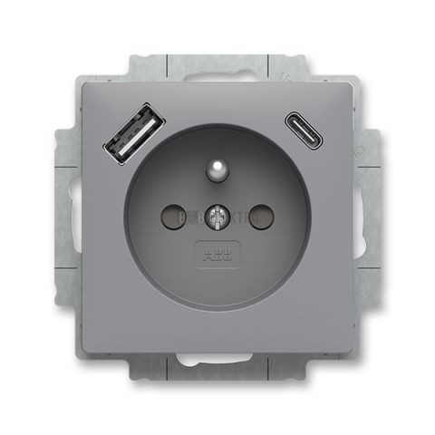 Zoni® zásuvka jednonásobná s kolíkem, clonkami a nabíjením USB-A, USB-C 5569T-A32357 241 šedá ABB