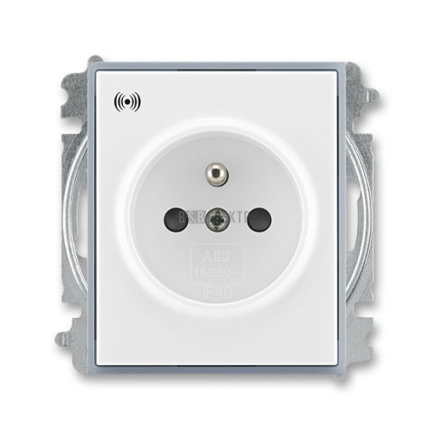 Element® zásuvka jednonásobná s ochranným kolíkem, clonkami, ochranou před přepětím 5589E-A02357 04 bílá/ledová šedá ABB