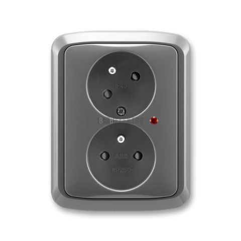 Tango® zásuvka dvojnásobná s ochrannými kolíky, natočenou dutinou, přepěťovou ochranou, bezšroubové svorky 5593A-C02357 S2 kouřová šedá ABB