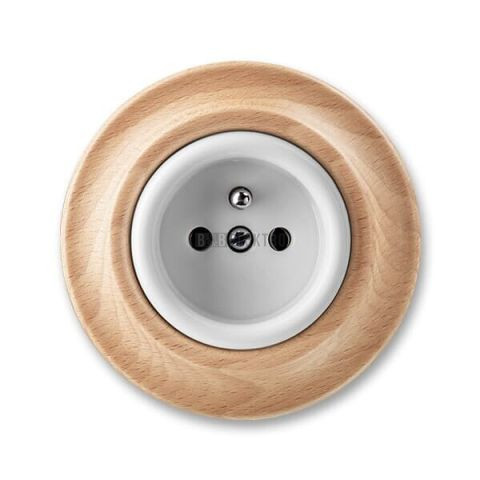 Decento® zásuvka jednonásobná s ochranným kolíkem 6619K-C06347 50 bílá (porcelán)/přírodní buk ABB