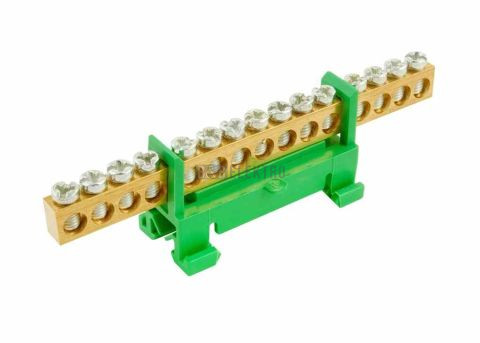 Můstek PE 15 (svorkovnice 15x16mm2), nekrytý IP00, zelený, 63A, na DIN 1000010 eleman