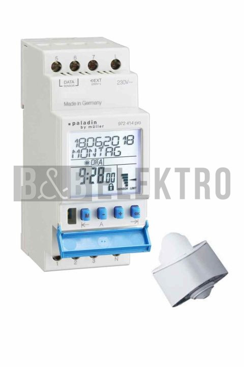 Spínač soumrak. PALADIN 972413pro s časovým spínáním, týdenní, 1kan., 1-50000lux, 2mod. 10