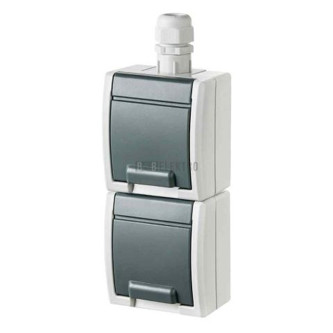 ATLAS IP65 Zásuvka 2x 2P+PE, 2-násobná svislá s vývodkou M20, na povrch, šedá typ 19187 fa