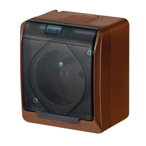 GALATEA IP44 Zásuvka 2P+PE (hnědá / průhledné víčko) typ 5321-05 famatel