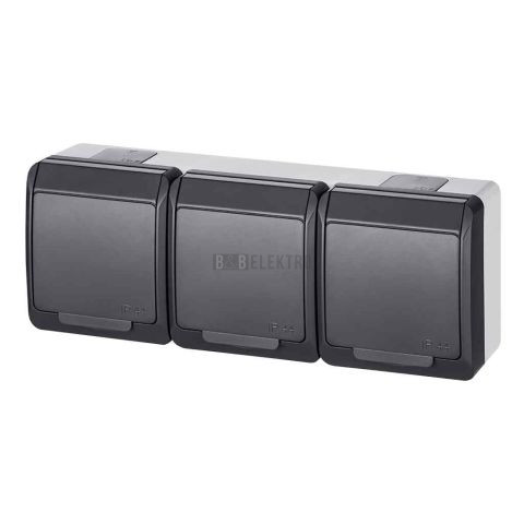 GALATEA IP44 Zásuvka 3x 2P+PE, 3-násobná vodorovná (antracit) typ 5323-07 famatel