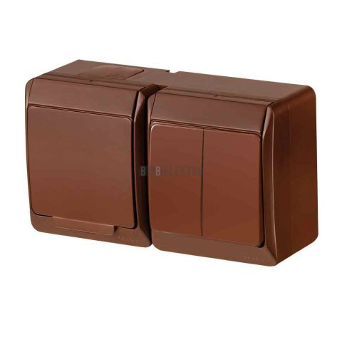 GALATEA IP44 Spínač sériový č.5+zásuvka 2P+PE (hnědá) typ 5327-24 famatel