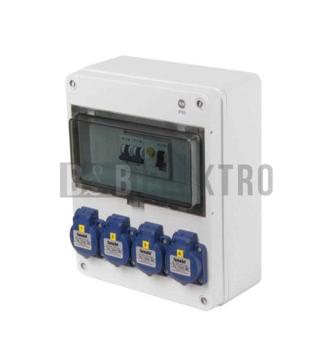 Zásuvková skříň IP54 4x230V/16A s jištěním 2xPL6-B16/1 a proudovým chráničem PF6-25/2/003-A 270x220x120mm Famatel ZSF40000000.1 /5810