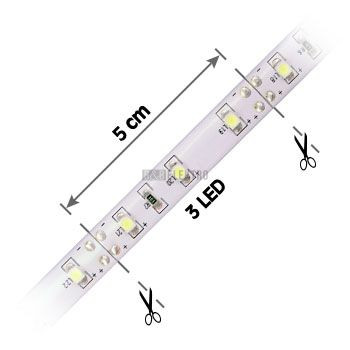 LED pásek  bílé teplé světlo 2700-3500K 60LED/m, čip 2835, IP20, cena za sekci=5cm, 12V