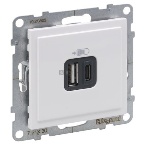 Suno nabíječka USB dvojitá typ A+C, bílá, Legrand 721130