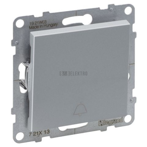 Suno tlačítko s přepínacím kontaktem, symbol zvonku, barva hliník, Legrand 721313