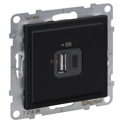Suno nabíječka USB dvojitá typ A+C, černá, Legrand 721430