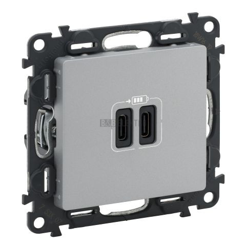 Valena LIFE dvojitá nabíječka USB C+C 3A hliník Legrand 753307